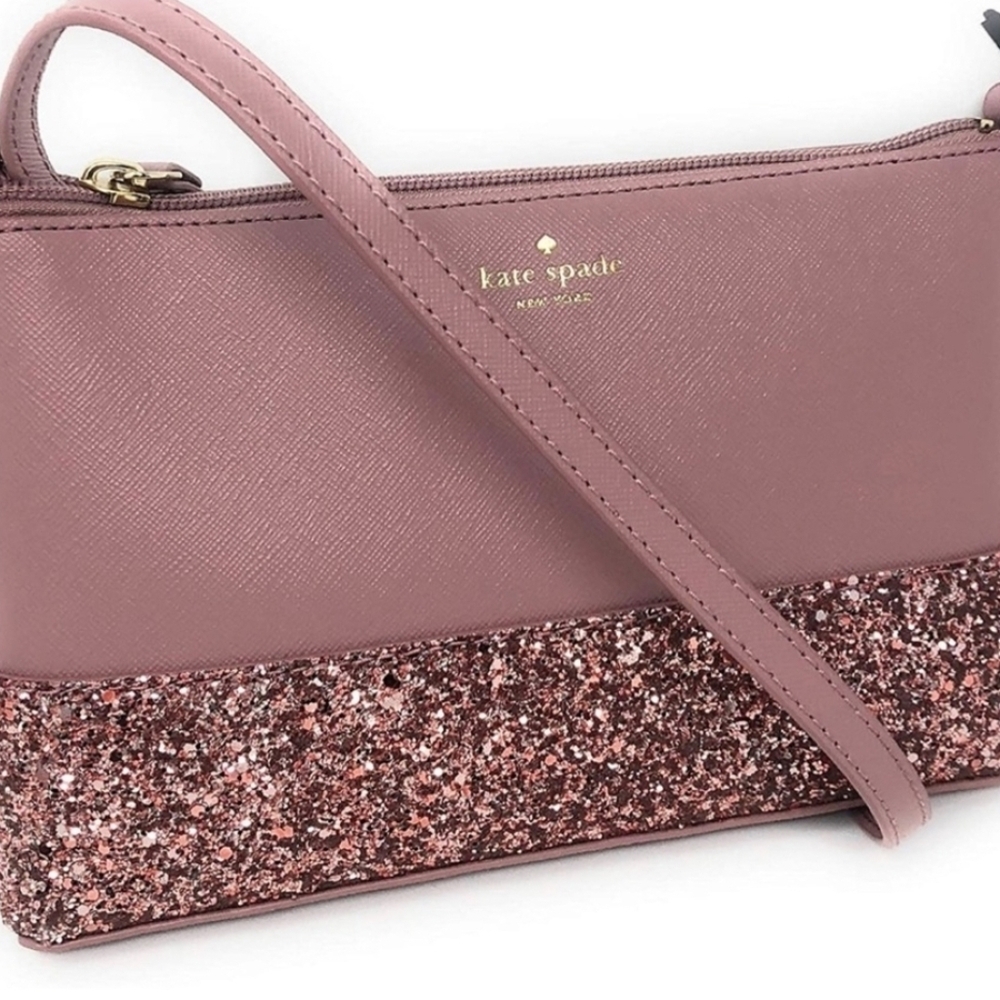 Kate Spade Ramey Greta Court Dusty Peony Glitter Crossbody With Dust Bag